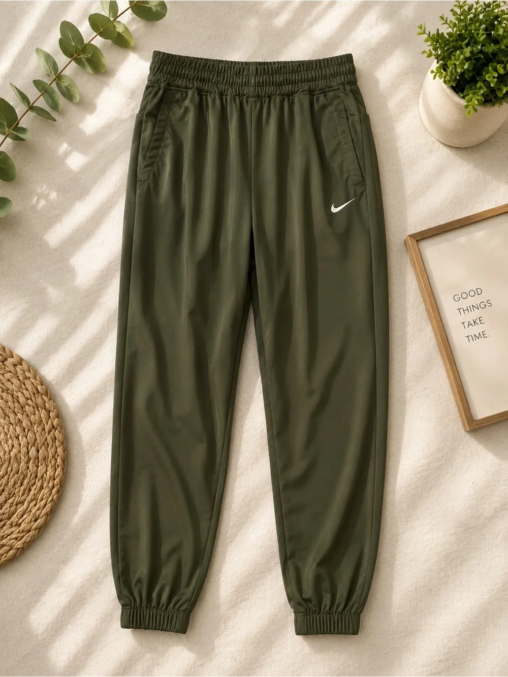 Nike Olive Green Dri-FIT Performance running pants